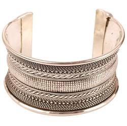 Touchstone New Indian Bollywood Desire Brass Base Exclusive Innovative Finely Crafted Braided Wires Wrist Enhancer 1.40 Inches Free Size Cuff Bracelet In Silver Tone for Women. von Touchstone
