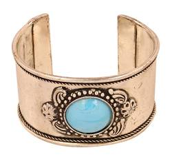 Touchstone New Indian Bollywood Handcrafted Pretty Stylish Workmanship Faux Turquoise Wrist Enhancer 1.50 Inches Free Size Designer Jewelry Cuff Bracelet In Silver Tone for Women. von Touchstone