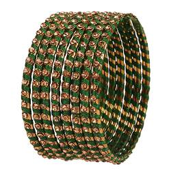 Touchstone New Silk Thread Bangle Collection Indian Bollywood Hand Woven Silk Thread Green Color Rhinestone Designer Jewelry Special Large Size Bracelets Bangle Set of 8 for Women. von Touchstone