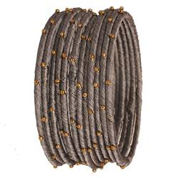 Touchstone "Silk Thread Bangle Collection Indischer Bollywood-handgefertigter Faux-Seidenfaden mit goldenen Perlen Exotische, leidenschaftliche graue Designer-Armreife, 12er-Set für Frauen. von Touchstone