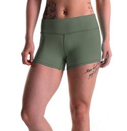 Tough Mode Damen-Trainingshose, Volleyball, Crossfit, Laufen, WOD Athletic Shorts, 7,6 cm (3 Zoll) - Grün - Klein von Tough Mode
