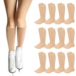 Toulite 12 Paar Eiskunstlaufsocken für Damen Herren Kinder Eislaufsocken Einfarbig Rollschuh Socken, Hautfarben, Einheitsgröße von Toulite