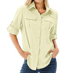 Toumett Damen-Shirt, LSF 50, langärmelig, UV-Sonnenschutz, Safari-Shirt, Outdoor, schnell trocknend, Angeln, Wandern, Reisen, gelb, X-Groß von Toumett