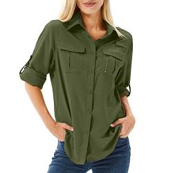 Toumett Damen UPF 50 Langarm UV Sonnenschutz Safari Shirts Outdoor Schnell Trocknen Angeln Wandern Reise Shirts, Army Green, Mittel von Toumett