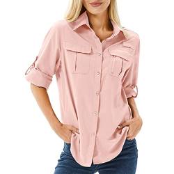 Toumett Damen UPF 50 Langarm UV Sonnenschutz Safari Shirts Outdoor Schnell trocknend Angeln Wandern Reisen Shirts, Pink, Mittel von Toumett