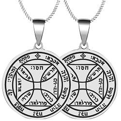 2-teiliges Set mit detaillierter Gravur "Seventh Pentacle of the Sun" für Freiheit, Herren und Damen, Edelstahl, poliert, Talisman-Anhänger, Edelstahl von Toveve