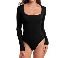 TownCat Damen Langarm Bodysuit Tops mit Dehnbar eckiger Ausschnitt Yoga Top Bauchweg Formende Shaping Bodies Elegant Sport von TownCat