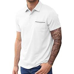 Poloshirt Herren Kurzarm Slim Fit Polohemd Golf T-Shirt Basic Baumwolle Tennis Poloshirts mit Brusttasche (Einfacher Poloshirts B2-Weiß,M) von ToySdeal