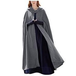 TIREOW Damen Wollmischung Poncho Hochzeit Braut Umhang Mit Kapuze Frauen Winter Kapuzen Wollmantel Mantel Herbst Cape Halloween Weihnachten Kostüm Gothic Punk Mittelalter Hexenmantel (Gray, XL) von Toysmith