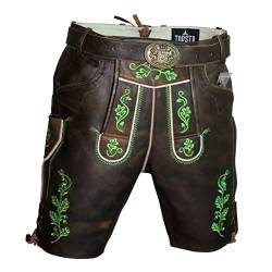 Trachten Lederhose Oktoberfest Lederhosen Herren kurz Lederhose aus 100% Wildbockleder Antike Braun Lederhose mit Gürtel Gr. 46-64 (as3, Numeric, Numeric_56, Regular, Short) von Trachten Lord