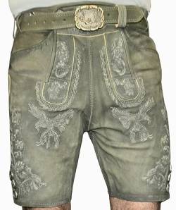 Trachten Lord Herren Trachten Lederhose Herren kurz Lederhose antik Grün Ziegenlederhose Oktoberfest Lederhose mit Trachten Gürtel Gr, 46-64 (50) von Trachten Lord