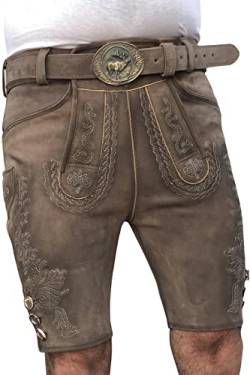 Trachten Lord Herren Trachten Lederhose Herren kurz Lederhose antik braun Hirschleder mit Trachten Gürtel Gr, 46-64 (as3, Numeric, Numeric_46, Regular, Short) von Trachten Lord