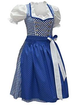 Dirndl Balkonett-Dirndlkleid Kleid Trachtenkleid Wiesn-Dirndl blau weiß Karo Reine Baumwolle waschbar Herzerl-Borte Handarbeit Schürzenband zweifarbig, Größe:42 von Trachten Mayr