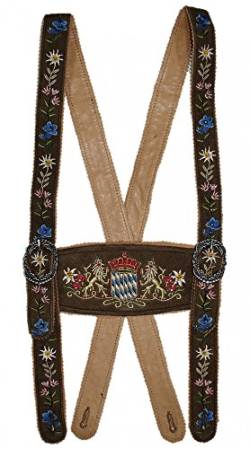 Hosenträger Bayernträger Lederhose Werdenfelser-Träger bestickt echt Leder Bayern-Wappen Edelweiß erstklassiges Wildbockleder braun dunkelbraun schwarz Lederhosenträger, Größe:XL, Farbe:dunkelbraun von Trachten Mayr