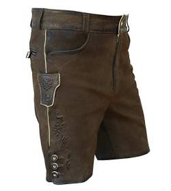 Lederhose kurz braun speckig Antik-Patina Trachten Leder Hose Trachtenlederhose Reißverschluß Zipp Hornknöpfe Robustes Büffelleder Herren (auch Damen) Freizeit und Wandern, Größe:48 von Trachten Mayr