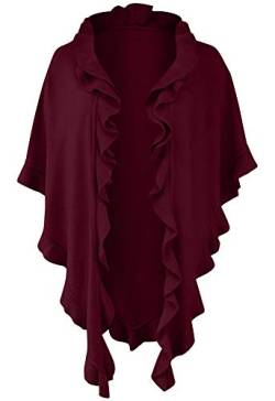 Poncho Cape Trachtentuch Umhang Stola Schultertuch Trachten-Tuch Damen Strickponcho Tracht Strick Trachtenponcho gestrickt Überwurf Volants Rüschen Schal Cashmink, Farbe:dunkelrot von Trachten Mayr