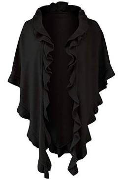 Poncho Cape Trachtentuch Umhang Stola Schultertuch Trachten-Tuch Damen Strickponcho Tracht Strick Trachtenponcho gestrickt Überwurf Volants Rüschen Schal Cashmink, Farbe:schwarz von Trachten Mayr