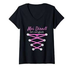 Damen Volksfest Bluse Mei Dirndl Hob I Ned G'fundn Ersatz Dirndl T-Shirt mit V-Ausschnitt von Trachtenshirt Dirndl Ersatz Shirt Bayrische Tracht