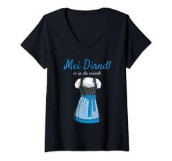 Damen Volksfest Bluse Mei Dirndl Is In Da Wäsch Ersatz Dirndl T-Shirt mit V-Ausschnitt von Trachtenshirt Dirndl Ersatz Shirt Bayrische Tracht