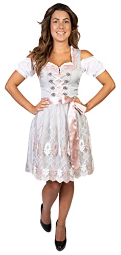 Dirndl Trachtenkleid Damen Bella GRAU/ROSA 3.TLG (40) von Trachtl.de