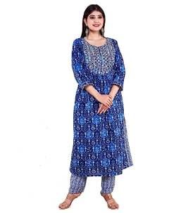 Traditional Jaipur Frauen Rayon Long Kurti Kleid mit Stickerei Arbeit mit Gotta Patti Work Pant (Large) von Traditional Jaipur