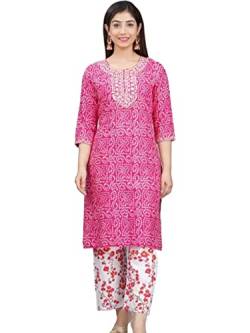 Traditional Jaipur Schöne Kurti der Frauenbaumwolle im geraden Muster mit Pant-Set mit Glockenärmeln (Large) von Traditional Jaipur