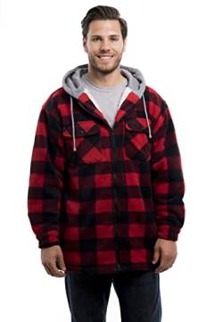 TrailCrest Herren-Kapuzenjacke mit Sherpa-Futter, klassischer Reißverschluss, Buffalo Plaid (Regular und Big & Tall Size) - Rot - Medium von TrailCrest