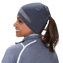 TrailHeads Mütze mit Loch für Zopf - Adrenaline Serie | Running Hat | Sportmütze Damen mit Reflektierenden Details - Marineblau/reflektierend von TrailHeads