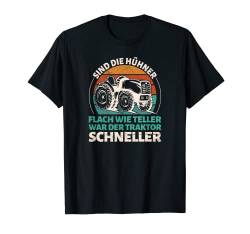 Sind die Hühner flach wie Teller Traktor Trecker Biobauer T-Shirt von Traktor Bauer Evolution Landwirt Gülle Mann Jungs