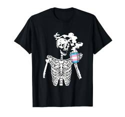 Skeleton Drinking Coffee Trans-gender Pride Skull LGBTQ Ally T-Shirt von Trans-gender Cloths Gift Trans Pride LGBT-Q Ally