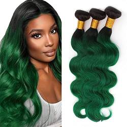 Ombre Body Wave Human Hair Bundles Water Wave Bundles Human Hair Two Tone Dark Roots to Green Unprocessed Virgin Remy Green Weave Bundles Real Human Hair Extensions for Women (30,5 cm) von Transplant