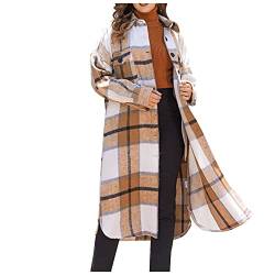 Traumzimmer Damen Karierter Mantel Hemd Jacke Knöpfe Langarm Blusenshirt Oversize Übergangsjacke Langshirt Karomuster Bluse Hemd Hemdjacke Lange Strickjacke Jacke von Traumzimmer