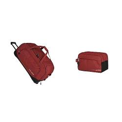 travelite Trolley Reisetasche Größe XL, 006911-10, 77 cm, 120 Liter, rot & Handgepäck Kosmetiktasche, Gepäck Serie KICK OFF: Praktische Kulturtasche für Urlaub und Sport, 006920-10, 26 cm, 5 Liter,rot von Travelite