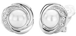 Traveller Ohrclip - platiniert - Preciosa Kristalle - 8mm Perle weiss - 114236 von Traveller