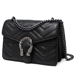 Travistar Crossbody Bag Umhängetasche - Gesteppt Kette Handtasche Damen Klein Schultertasche Leder Cross Body Tasche Mode Abendtasche mit Verstellbarer Ketten-Schulterriemen Schwarze von Travistar