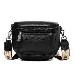 Travistar Kleine Umhängetasche Damen - Echtleder Crossbody Bag Damen Breiter Gurt Bauchtasche Gürteltasche Stylisch Schultertasche Moderne Taschen - Sportlich Hüfttasche Schwarz von Travistar