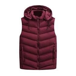 Treadyouth Herren Packbare Runde Weste Daunenweste Herbst- und Winter-Herbst- und Winter-Warmstoff-Weste Vollfarbe Ärmellose Weste mit Kapuze Sportweste Herren von Treadyouth