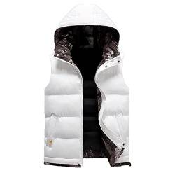 Treadyouth Steppweste Herren Herren Herbst- und Winter warme Mäntel Weste Festfarbe Ärmellose Weste mit Kapuze mit Reißverschluss Weste Outdoor Weste Herren (1012DEQA-White, XXXXL) von Treadyouth