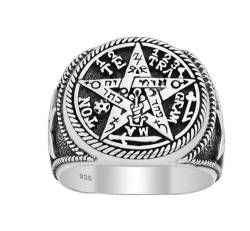 Herren Damen Tetragrammaton Ring, Salomon Siegel Heiliger Talisman Schutzamulett Ring Pentagramm Magic Ring 925 Sterling Silber Ring Größe:N,P,R,T,W,Y,Z, Sterling Silber von Treasure Bay