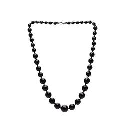 Damen-Halskette Achat-Perlen groß rund mit Facetten Schwarz von TreasureBay