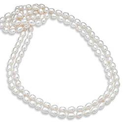 Lange Perlenkette für Damen | Elegante und klassische 7-8mm weiße Süßwasserperlenkette für Frauen - Mehrschichtige Perlenkette 120cm von TreasureBay