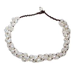 Multilagen Perlenkette für Damen | Handgefertigt aus echten Süßwasserperlen Halskette 8-9mm white von TreasureBay