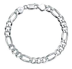 TreasureBay 925 Sterling Silber Armbänder für Herren - 8 mm Armband - Figaro Kettenarmband - Länge: 18,5 cm 19,5cm 22cm 23cm (19.5) von TreasureBay