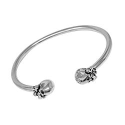 TreasureBay Damen Herren Silber Armreif Armband | Handgefertigt 925 Sterling Silber Armreif | Totenköpfe Armreif, Einheitsgröße, Silber von TreasureBay