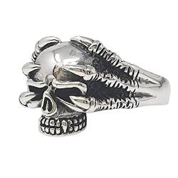 TreasureBay Herren-/Damen-Ring mit Adler-Krallen-Totenkopf-Motiv, 925er Sterlingsilber, Biker-Punk-Totenkopf, Adler-Krallen-Ring, Größe: N P R T W Y Z, Sterling Silber von TreasureBay