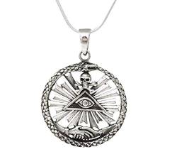 TreasureBay Herren-Anhänger aus 925er Sterlingsilber, Pyramide, Schlangen-Totenkopf, Biker, Sterling-Silber von TreasureBay