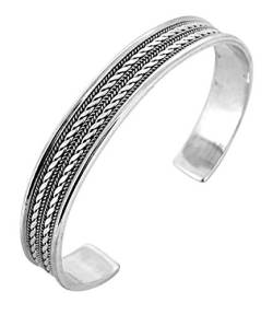 TreasureBay Herren-Armreif aus massivem 925er Sterlingsilber, geflochtene Details | Silberarmband für Herren, Einheitsgröße, Sterling-Silber von TreasureBay