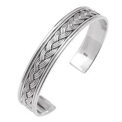 TreasureBay Herren-Armreif aus massivem 925er-Sterlingsilber, geflochtenes Detail, Armreif für Herren, Einheitsgröße, Sterling-Silber, Kein Stein von TreasureBay