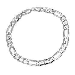 TreasureBay Herren Damen Silber Armband 925 Sterling Silber 6,2 mm Figaro-Design italienische Kette, 17,5 cm, Sterling-Silber von TreasureBay