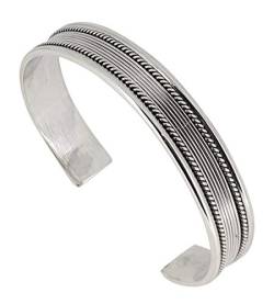 TreasureBay Massives 925 Sterling Silber Armreif Armband für Herren | Herren Silber Manschette Armreif Armband Bradied Kette Details, Einheitsgröße, Sterling-Silber von TreasureBay